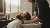 Barber washing a client's beard at a professional barbershop station