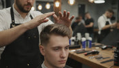 Professional barber styling a client's hair with matte hair paste in a barbershop