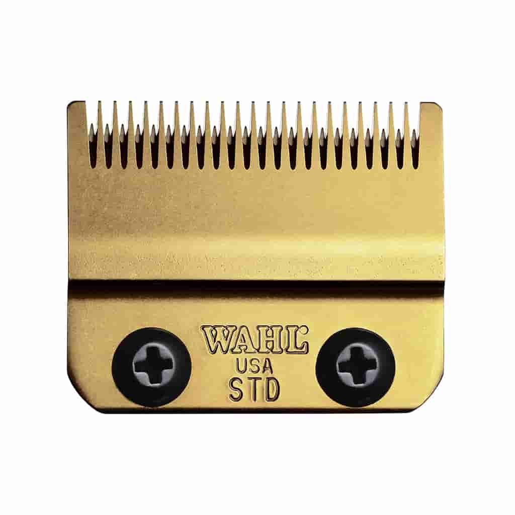 “Gold DLC/Titanium Wahl Stagger-Tooth Blade 2161-700 with two-hole mount.”