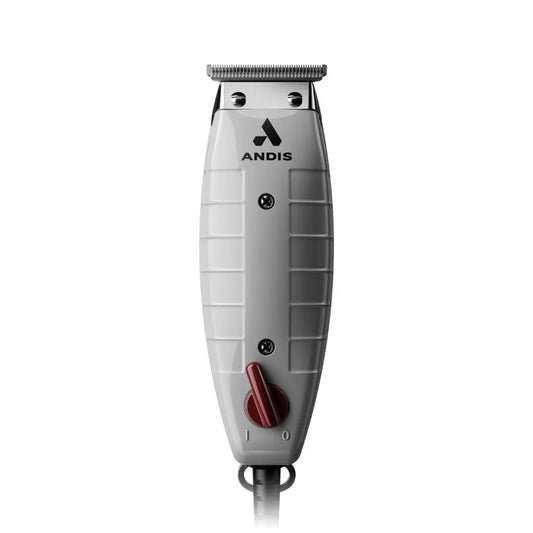 Andis Professional T-Outliner Beard & Hair Trimmer in gray color with a visible red switch, designed for precision grooming.