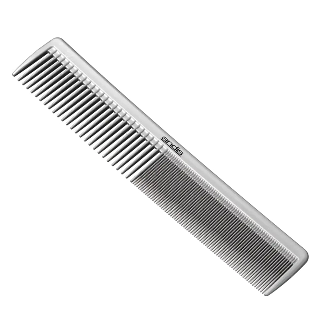 Barber using Andis grey cutting comb 12410 for scissor-over-comb technique