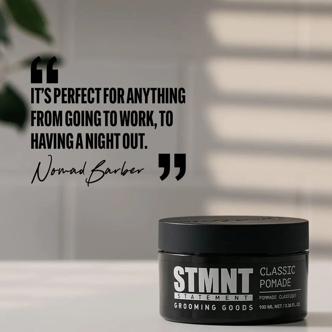 STMNT Classic Pomade 3.38 oz — Strong Control, Natural Shine, Water‑Based - BUYBARBER.COM