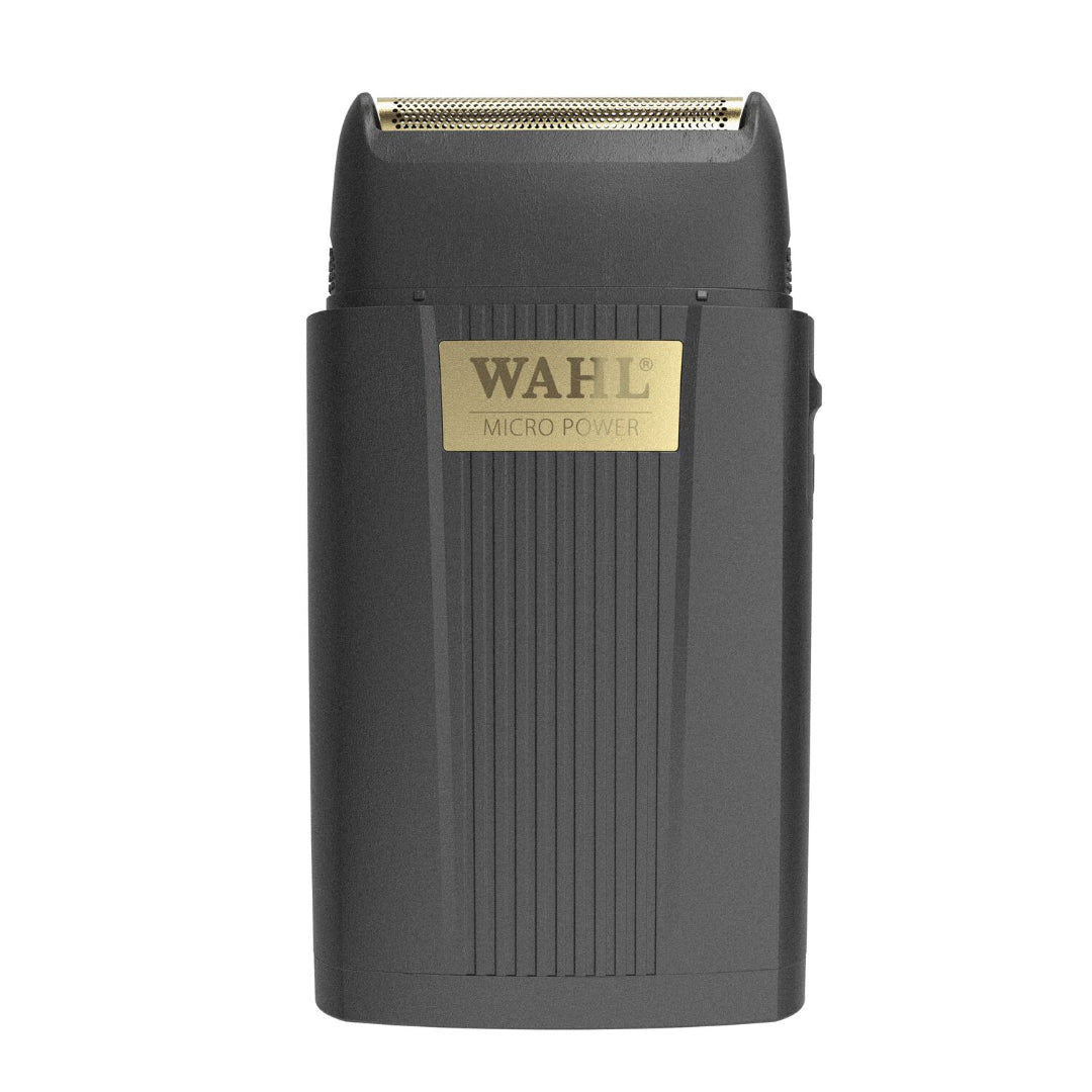“Close-up of 0.05 mm ultra-close shaving foil on Wahl Micro Power shaver.”