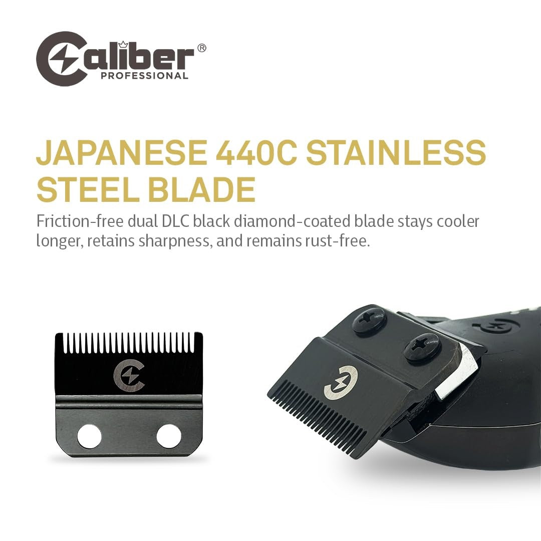 “.50 Cal Mag clipper fitted with new DLC fade blade gliding through hair.”