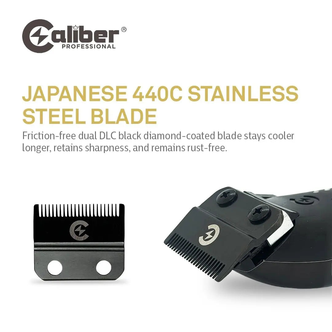 “.50 Cal Mag clipper fitted with new DLC fade blade gliding through hair.”