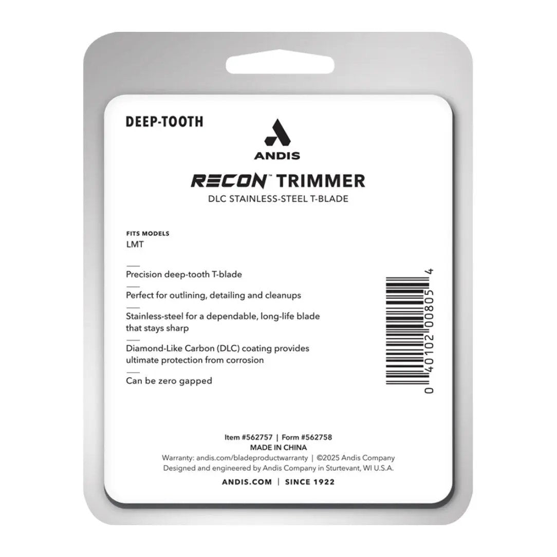 Andis Recon Trimmer packaging with product details on a white background