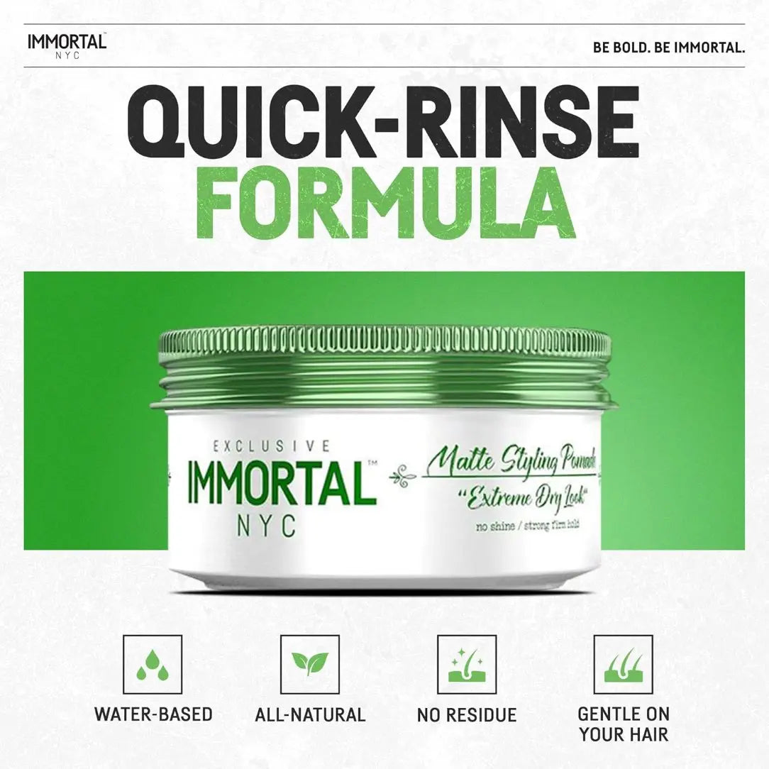 Immortal NYC Matte Styling Pomade – Strong Hold, Matte Finish, Extra Volume