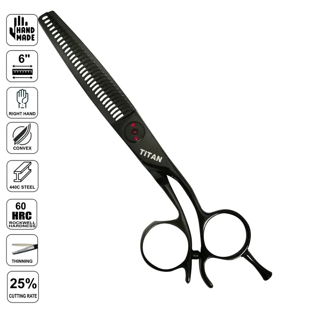 Professional Japanese Black Hair Thinning Shears | Hand Made | 6 Inch | 440C - BUYBARBER.COM