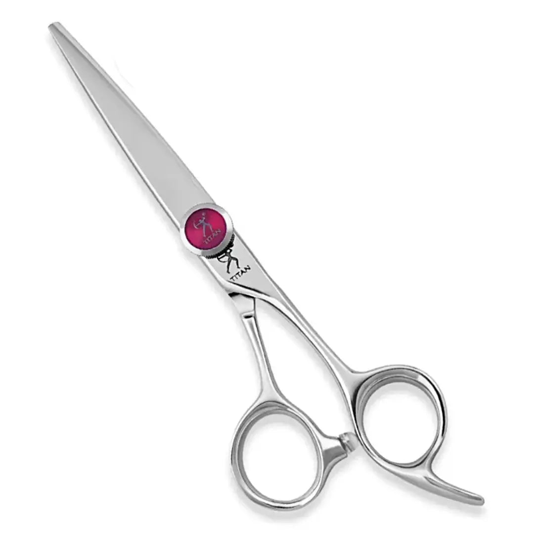 "Handmade Japan VG10 Cutting Shears (6") with a bold Laser Red tension knob"