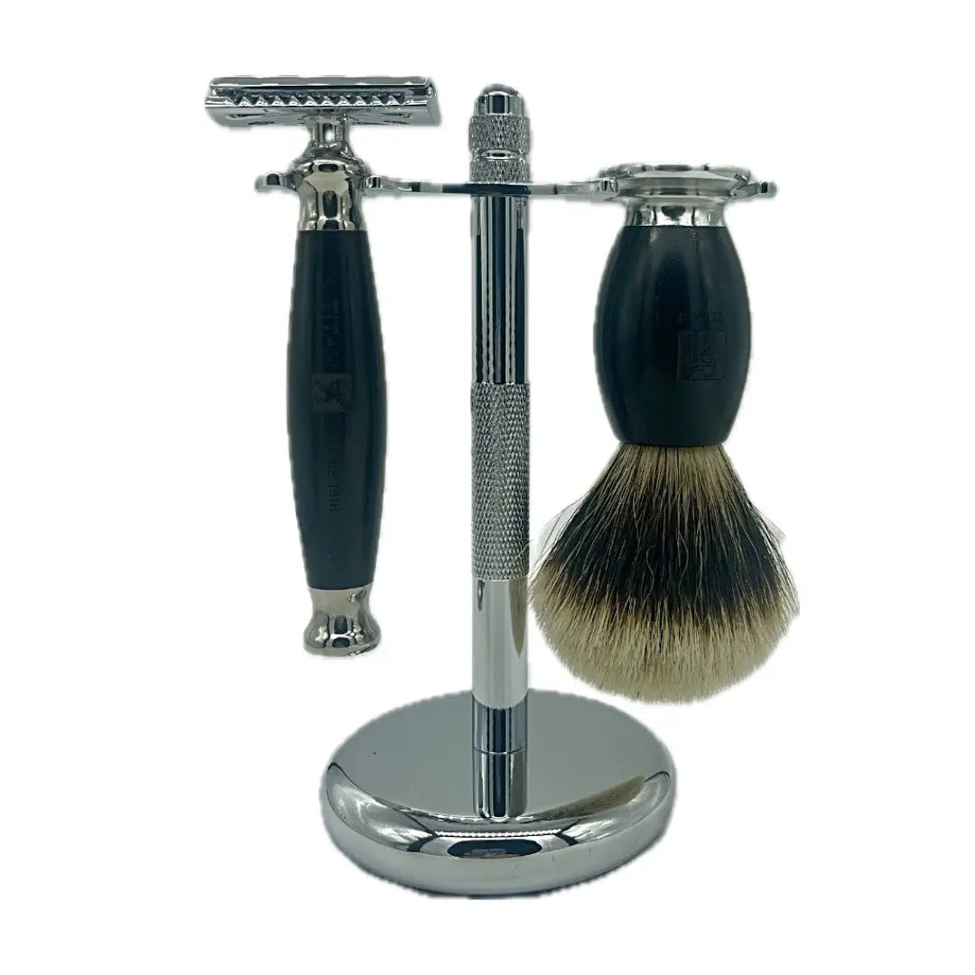 Hand Made Traditional Shaving Set - Black Sandalwood BUYBARBER.COM