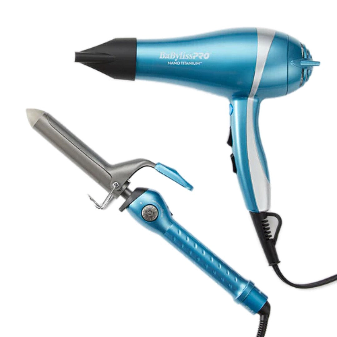 BaBylissPRO Nano Titanium Dryer + Curling Iron & Essential Kit | Complete Styling Bundle