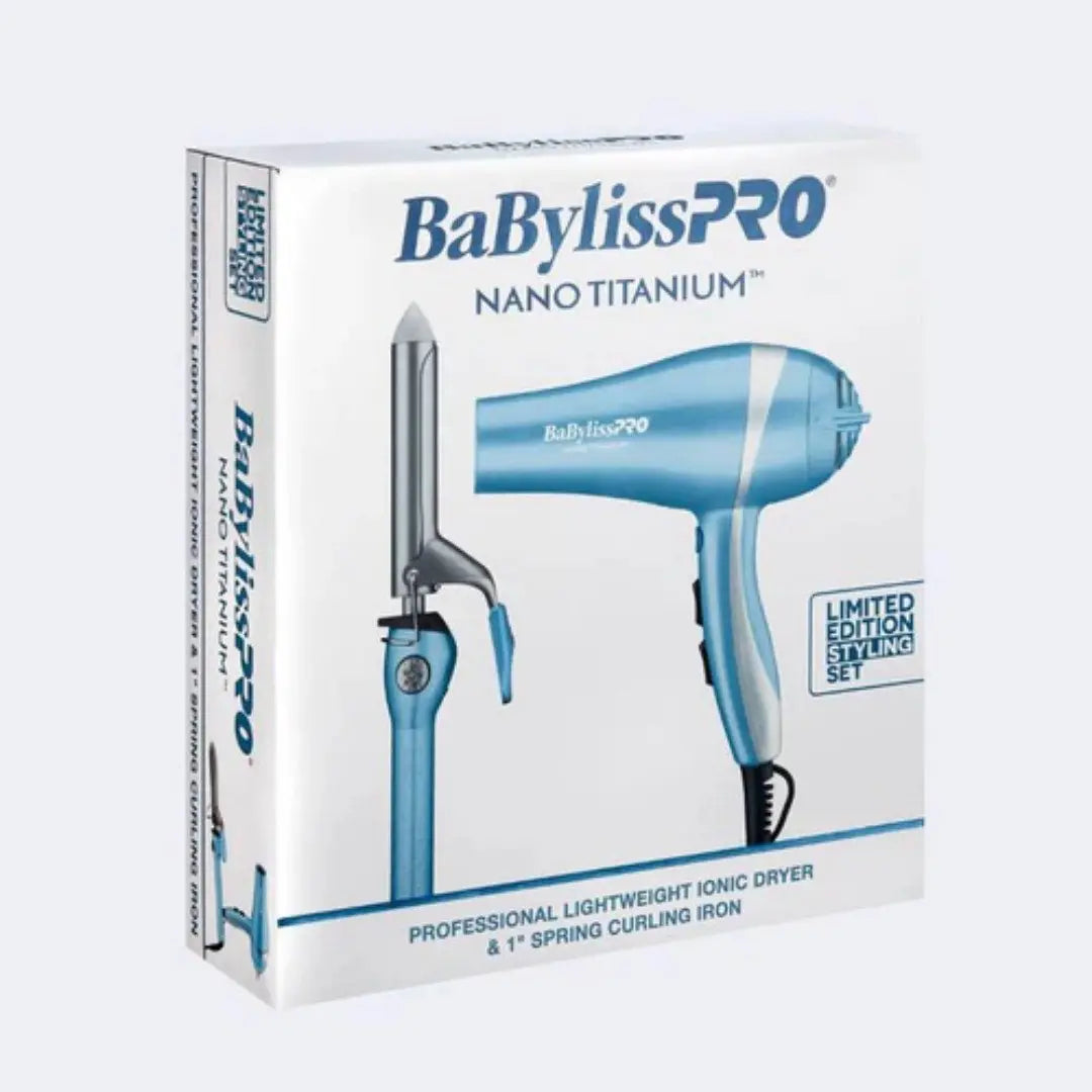 BaBylissPRO Nano Titanium 2000 W Ionic Dryer + 1″ Curling Iron Set - BUYBARBER.COM