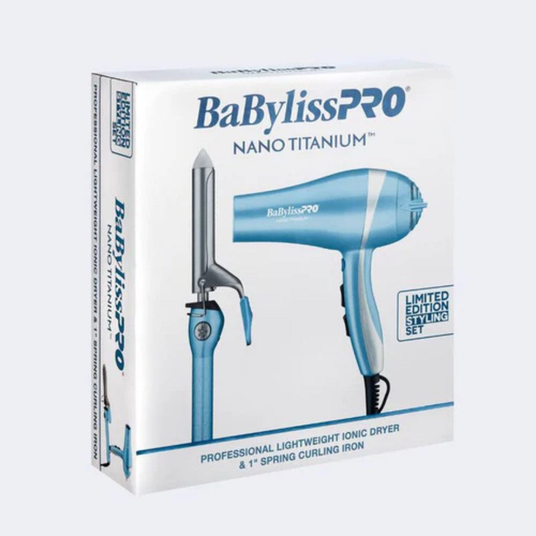 BaBylissPRO Nano Titanium Dryer + Curling Iron & Essential Kit | Complete Styling Bundle