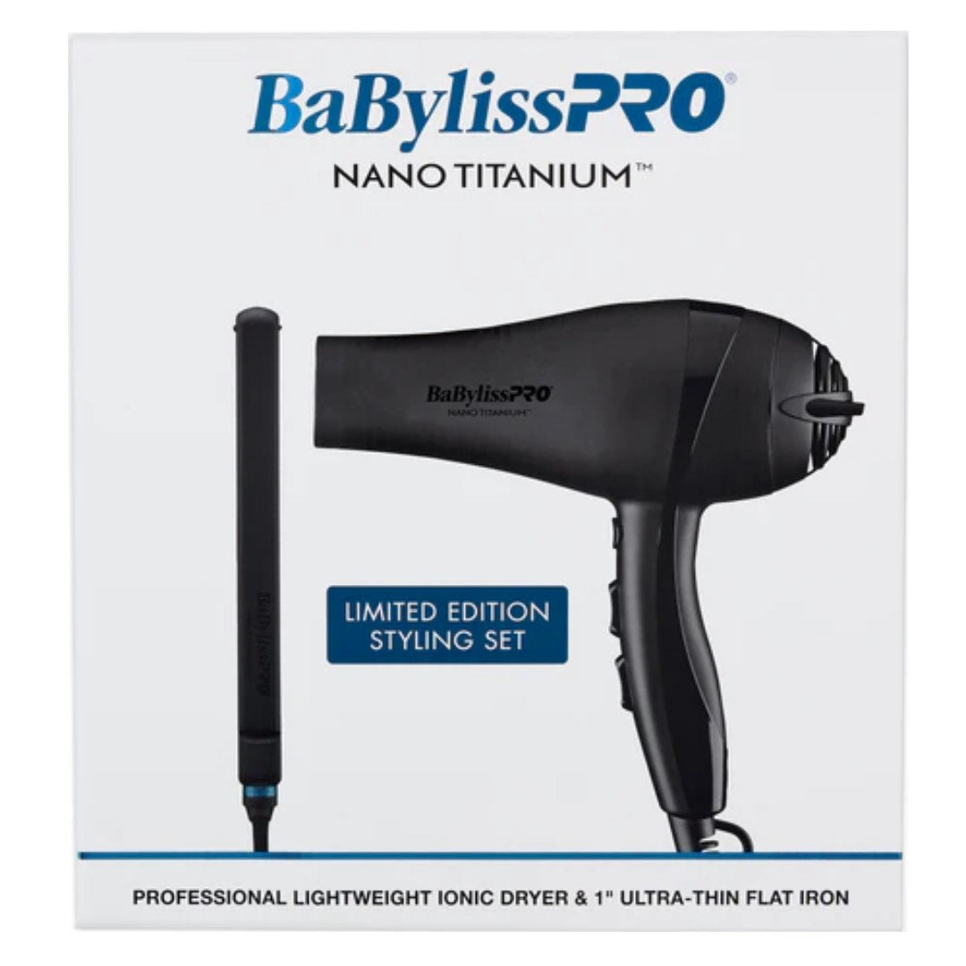 “Close-up of 1″ Nano Titanium ultra-thin flat iron with 5-inch extended plates heating hair.”