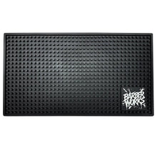 “Heat‑resistant Barber Works tool mat 17.5 × 10 inches on Las Vegas barbershop workstation”