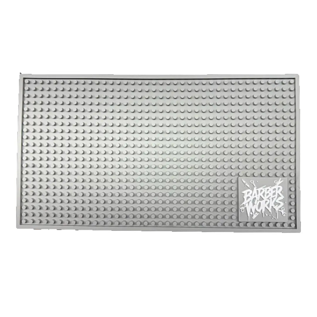 Barber Works Professional Station Mat 17.5" × 10" – Heavy‑Duty, Water & Heat Resistant Non‑Slip Tool Mat - BUYBARBER.COM