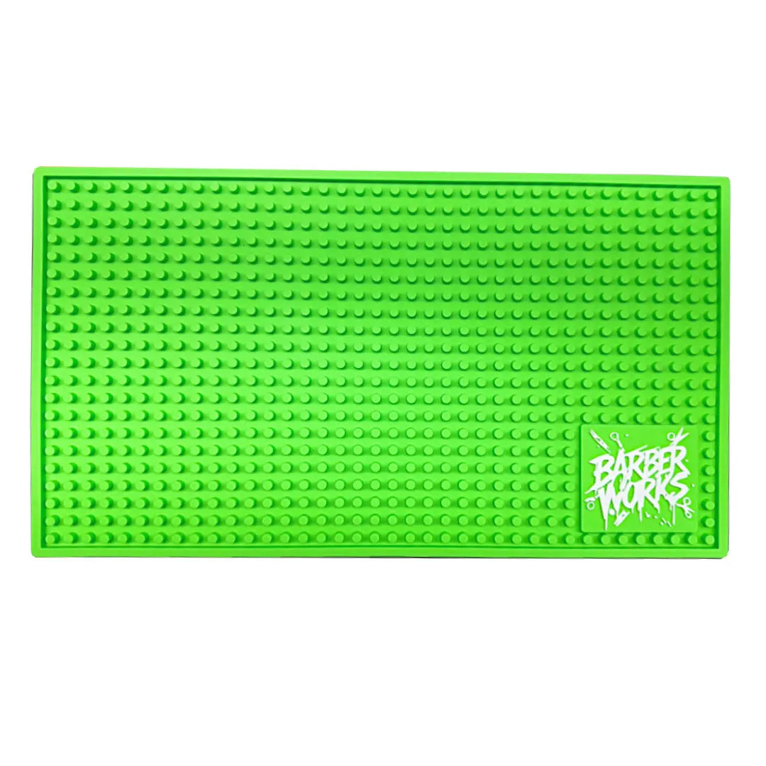 Barber Works Professional Station Mat 17.5" × 10" – Heavy‑Duty, Water & Heat Resistant Non‑Slip Tool Mat - BUYBARBER.COM
