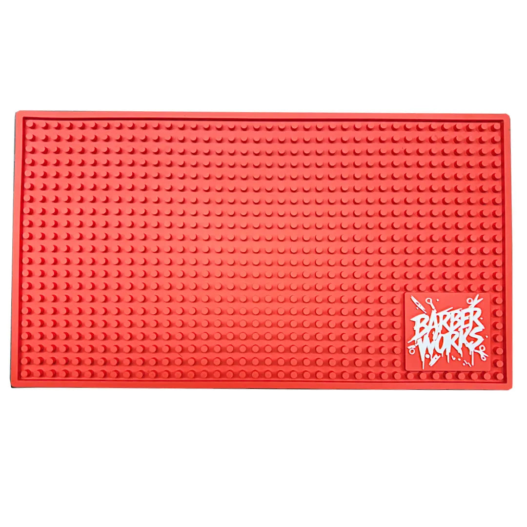 Barber Works Professional Station Mat 17.5" × 10" – Heavy‑Duty, Water & Heat Resistant Non‑Slip Tool Mat - BUYBARBER.COM