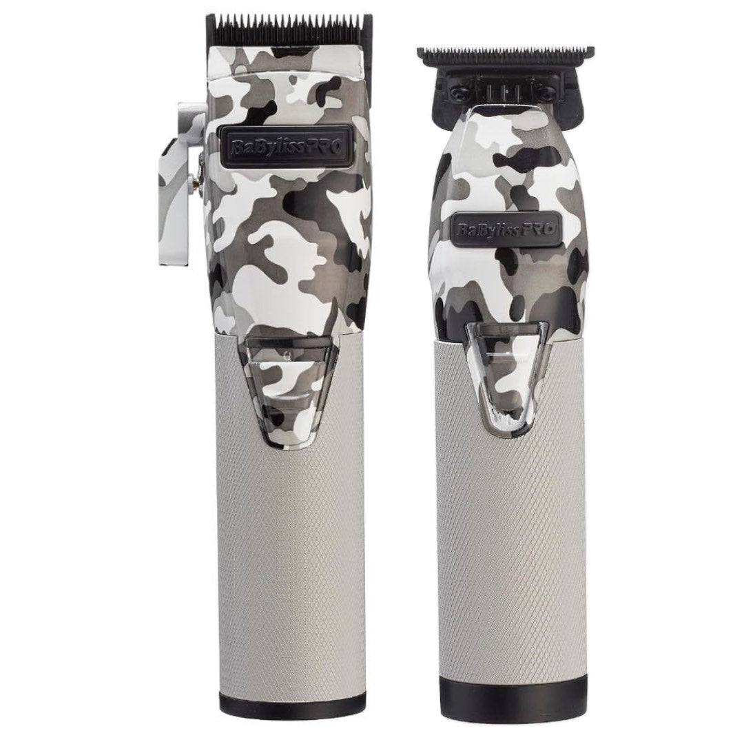 “Close-up of camo clipper with black graphite fade blade FX8010B.”