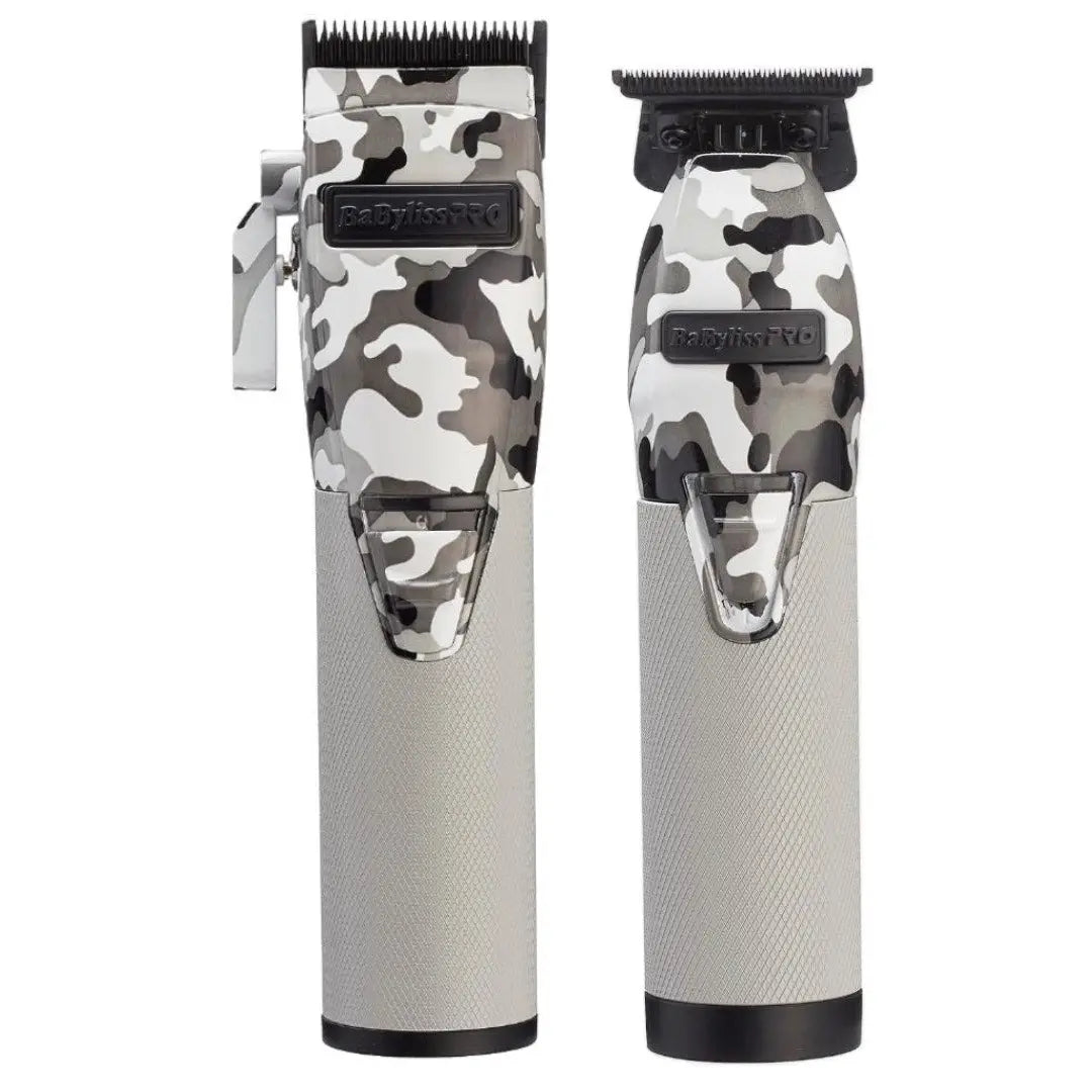 “Close-up of camo clipper with black graphite fade blade FX8010B.”
