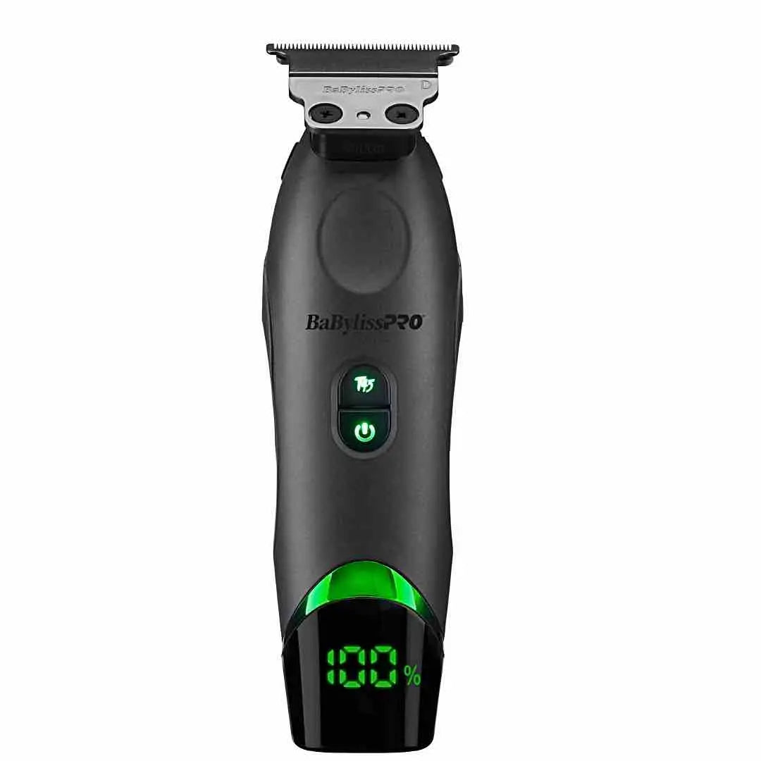 "Front view of the BaBylissPRO x Tomb45 Wireless Charging Trimmer showcasing its reversed deep-tooth T-blade"