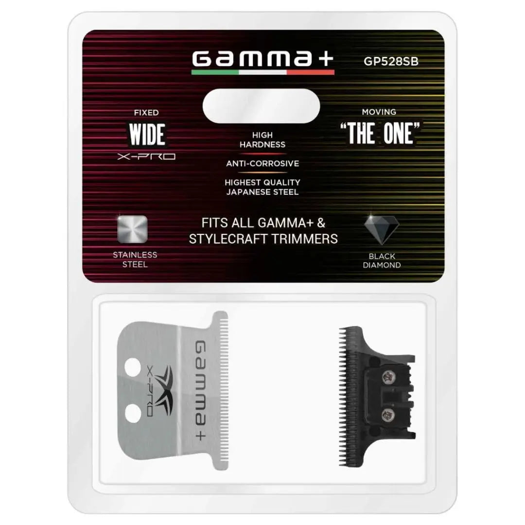 X-pro wide stainless steel with black diamond carbon DLC The One cutting trimmer blade set - BUYBARBER.COM