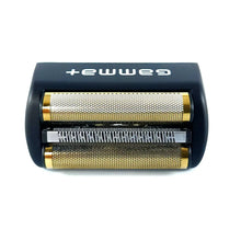 “Barber replacing Boosted Shaver foil head with snap‑on gold titanium cartridge”