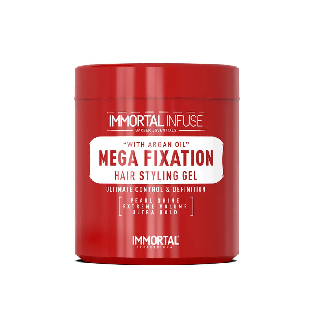 “Before-and-after hair transformation using Argan Mega Fixation Gel showing defined style.”