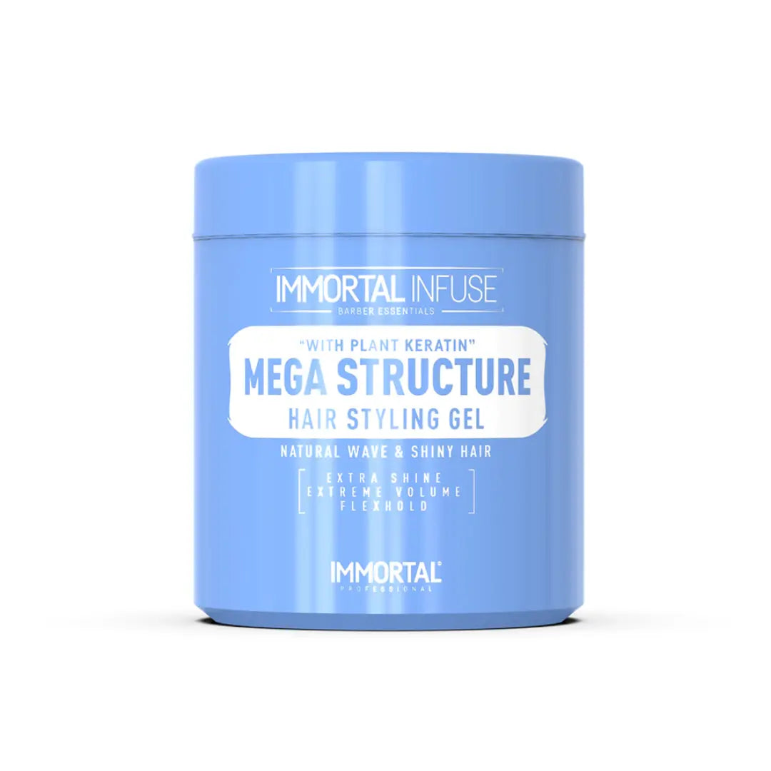 “Before-and-after comparison showing defined style with no flakes using Mega Structure Gel.”