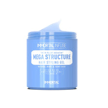 “Model sculpting spiked hairstyle using Mega Structure Gel for strong hold and natural shine.”