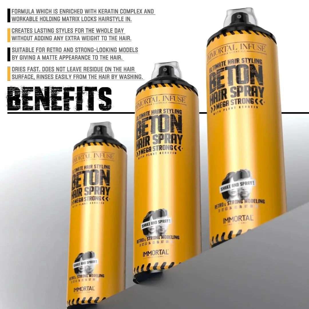 Immortal NYC Beton Mega Strong Hair Spray (Matte Dry Look, 500ml) - BUYBARBER.COM