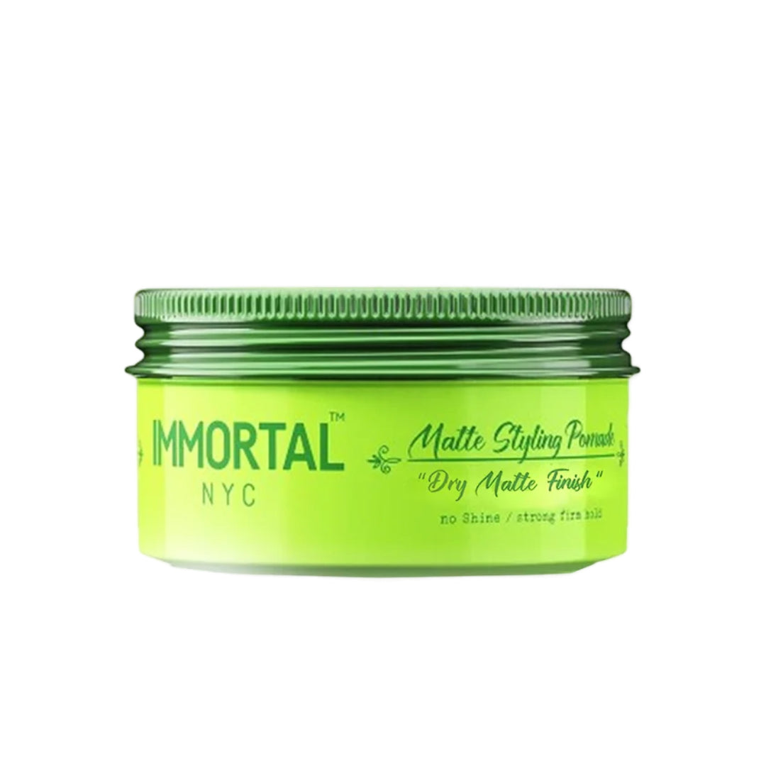 “Close-up of matte, natural hairstyle achieved using Immortal NYC Dry Matte Pomade.”