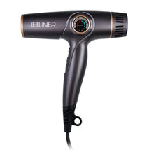 Black hair dryer with 'Jetliner' branding on a white background