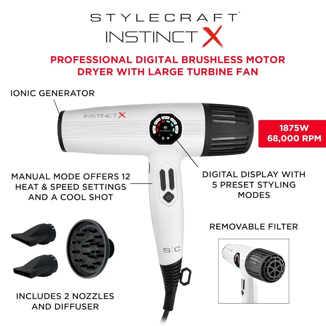 Instinct X Professional Digital Hair Dryer – Brushless 68K RPM Ionic - BUYBARBER.COM