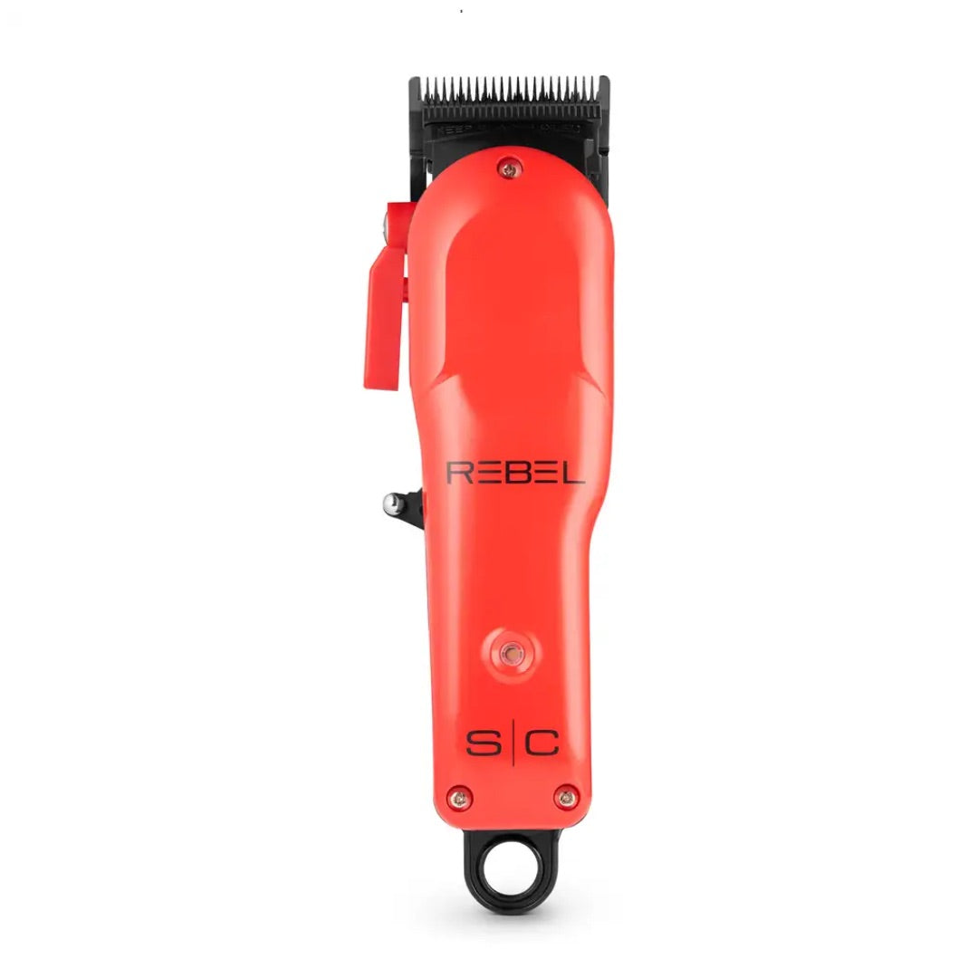 Red hair clipper with 'REBEL' branding on a white background