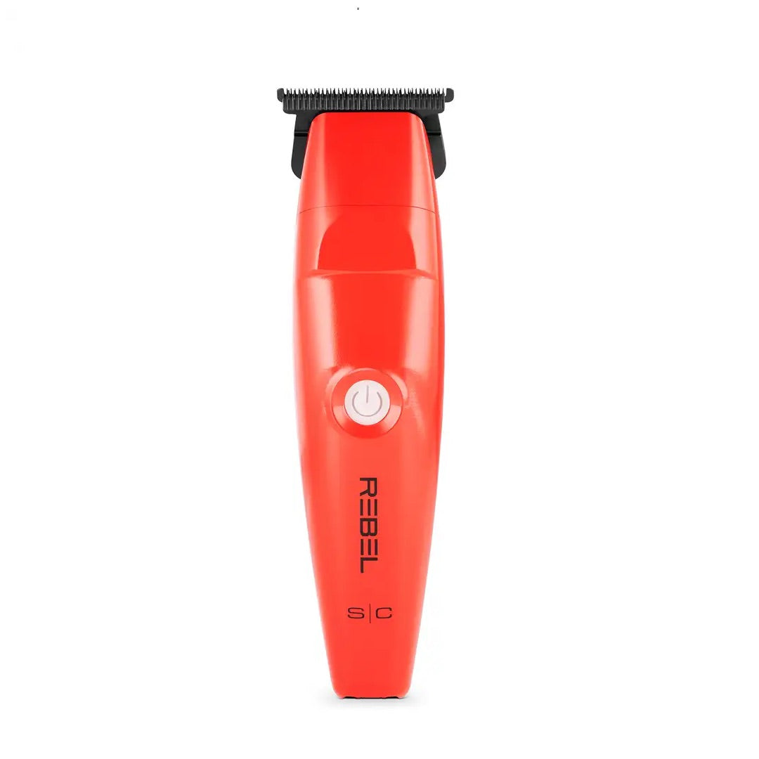 Red hair trimmer with 'REBEL' branding on a white background
