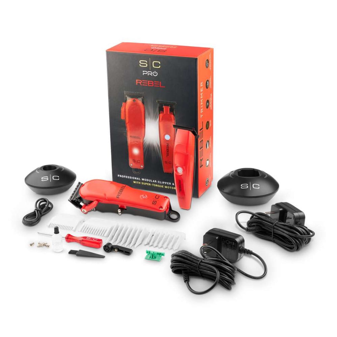 REBEL - Professional Super-Torque Modular Cordless Hair Clipper and Trimmer Combo Set (Limited Edition Red)