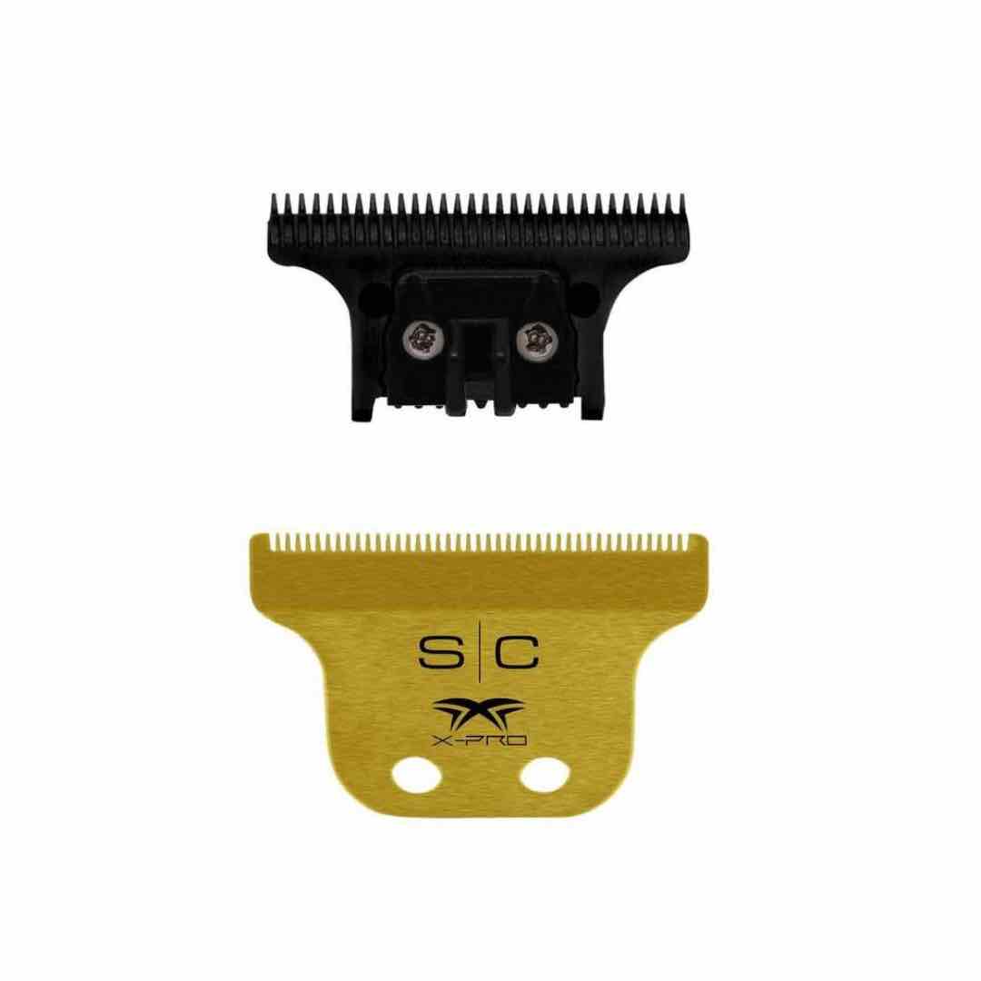 “Close-up of zero-gap alignment on Gold Ti Classic X-Pro blade set.”