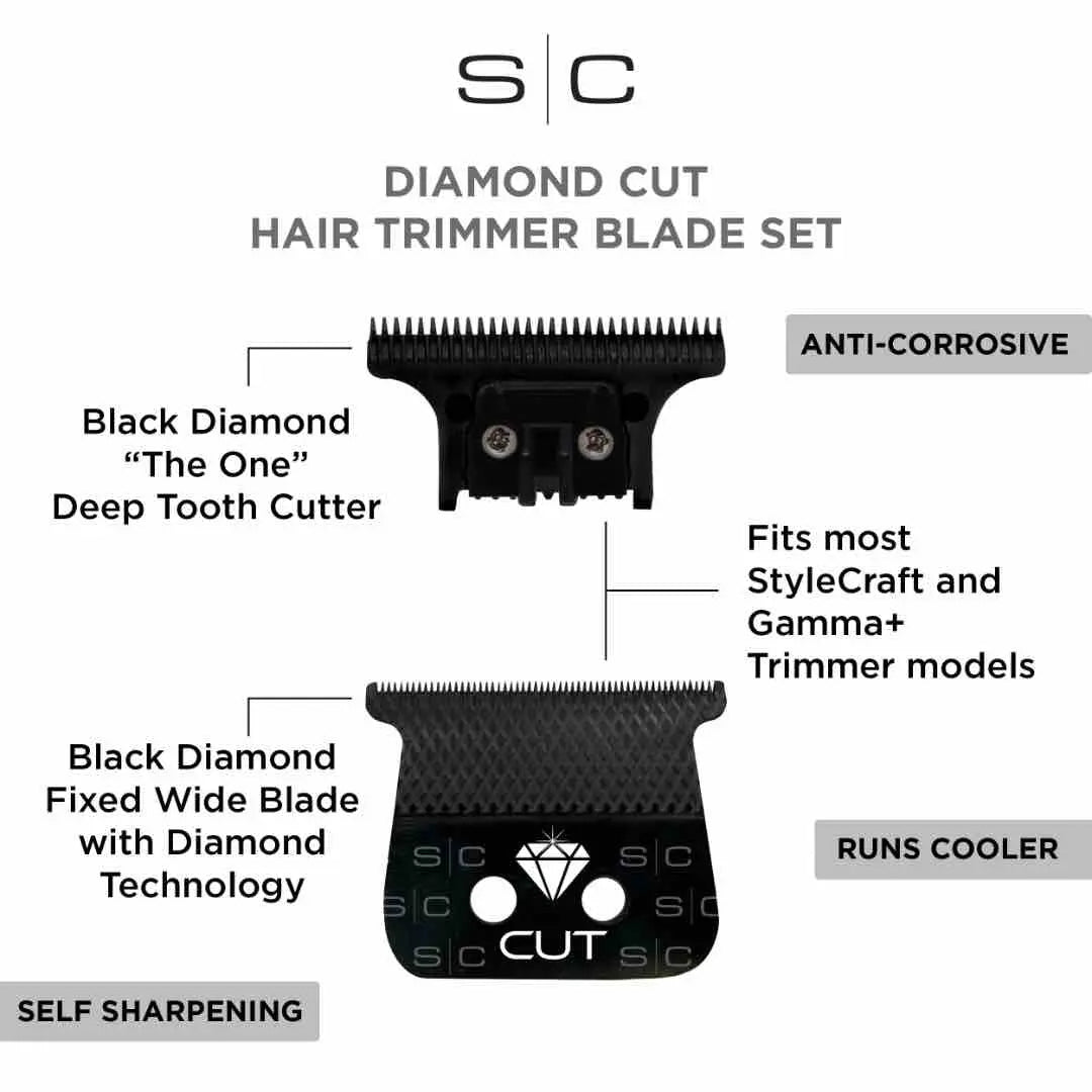 Replacement Diamond Cut Fixed Black Diamond DLC Hair Trimmer Blade with The One Cutter - BUYBARBER.COM