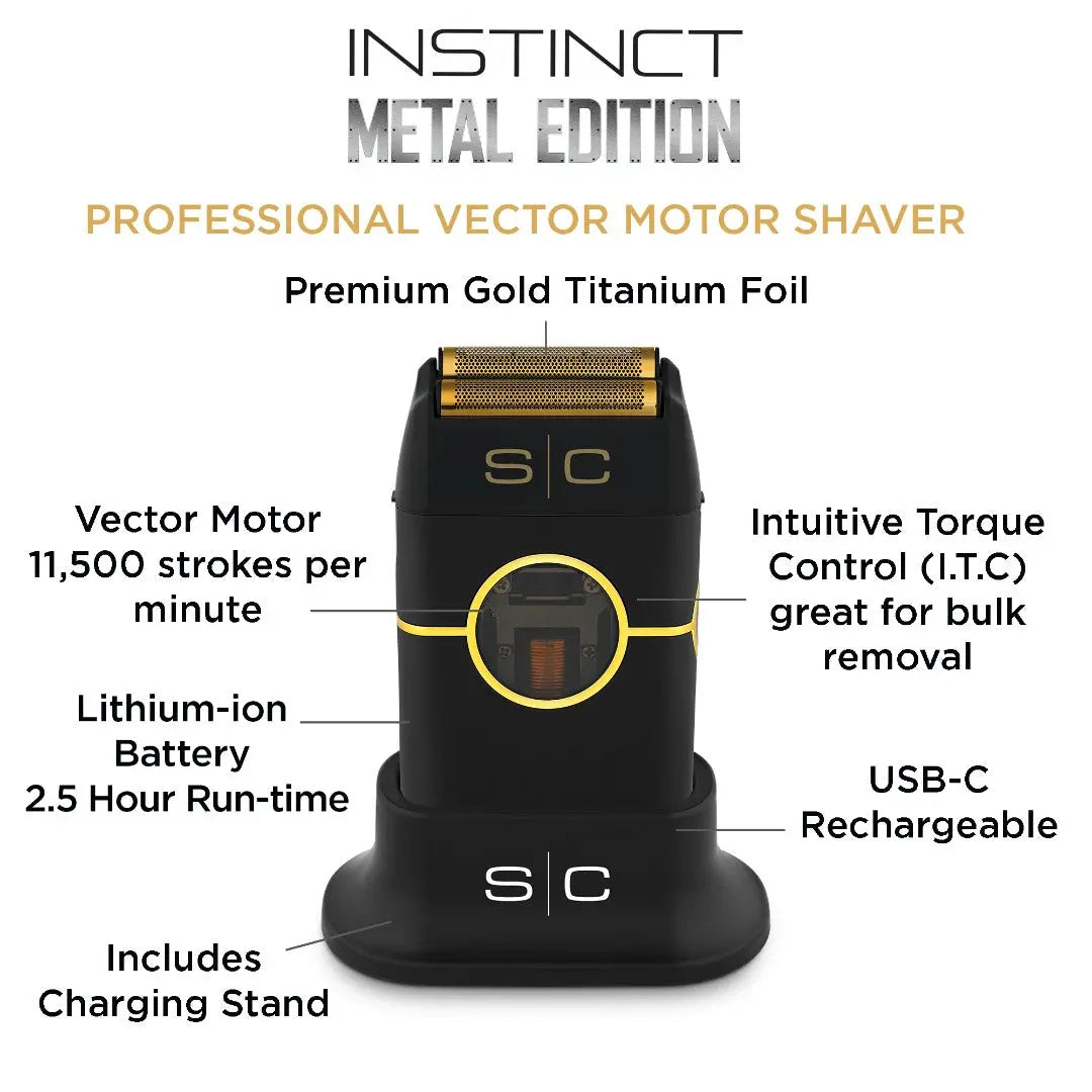 Instinct Metal Shaver - Double foil with IN2 Vector Motor- Black - BUYBARBER.COM