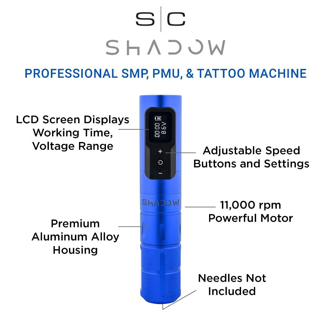 Stylecraft Shadow - 3-in-1 SMP/PMU Tattoo Machine Blue - BUYBARBER.COM
