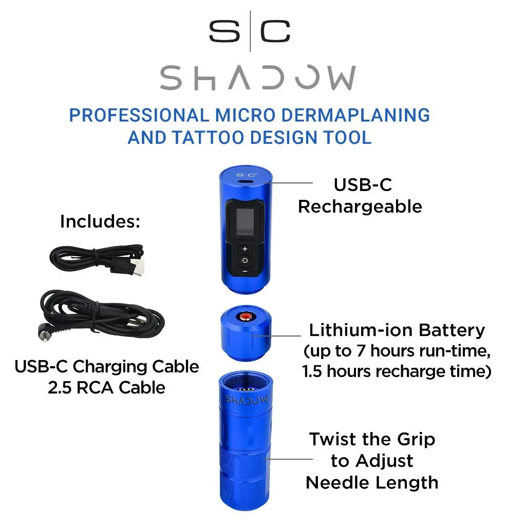 Stylecraft Shadow - 3-in-1 SMP/PMU Tattoo Machine Blue - BUYBARBER.COM