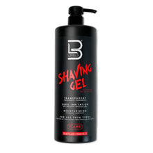 Black bottle of Levels Shaving Gel with red text on a white background