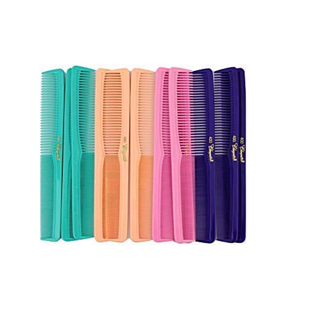 Krest Cleopatra 420 7" Flat Back Barber Comb (12 Pack) - Colors
