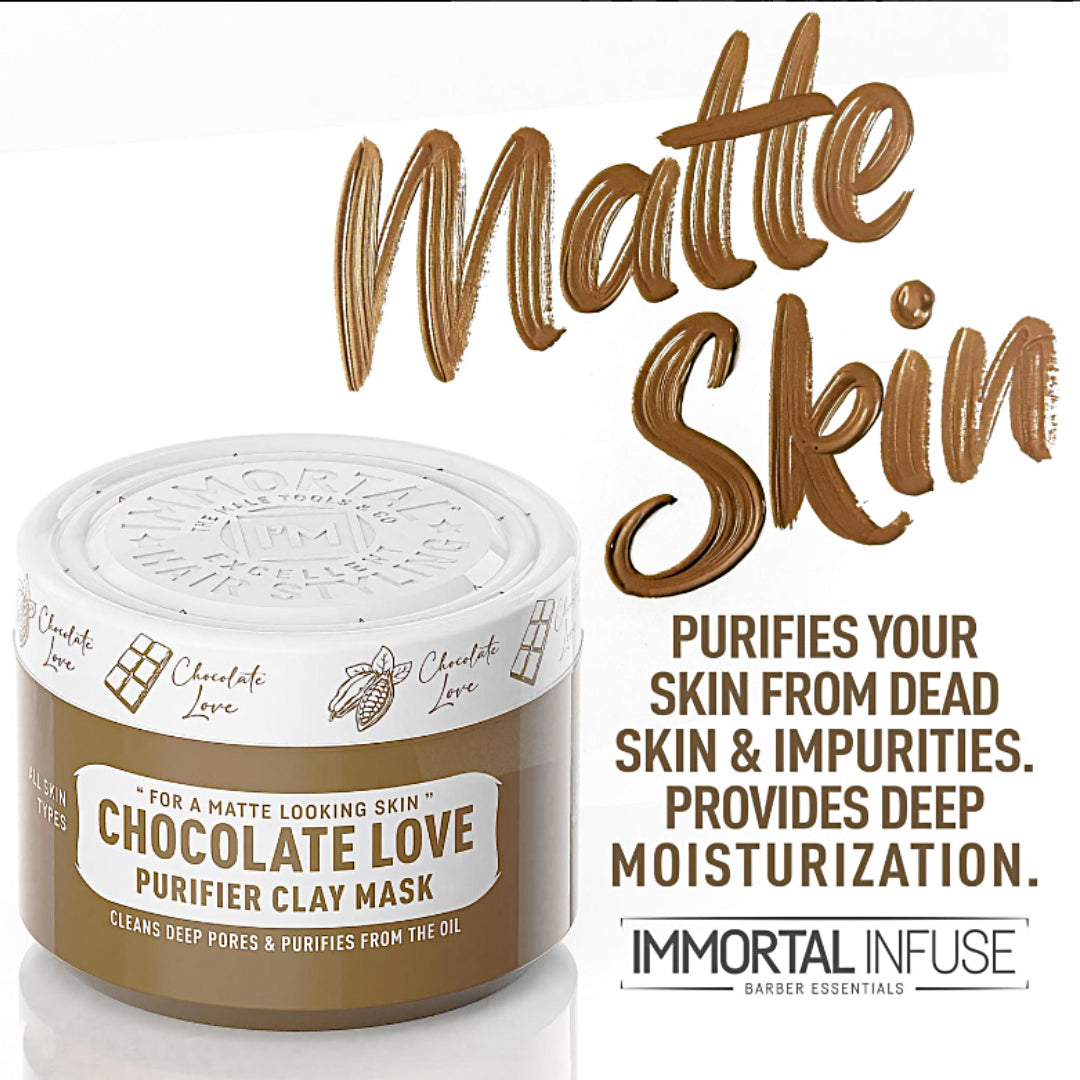“Matte, even complexion of a model after using Immortal NYC Chocolate Love Purifier Clay Mask.”