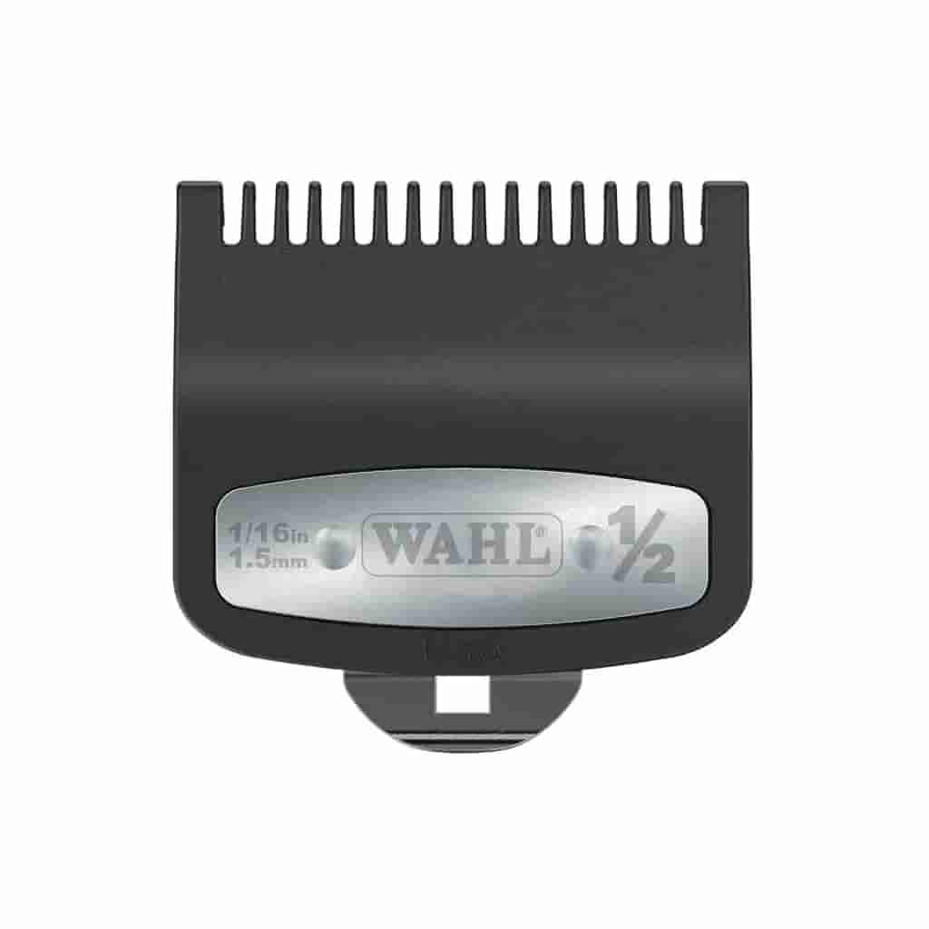 “Wahl premium 1/16 inch half guard with metal retention clip.”