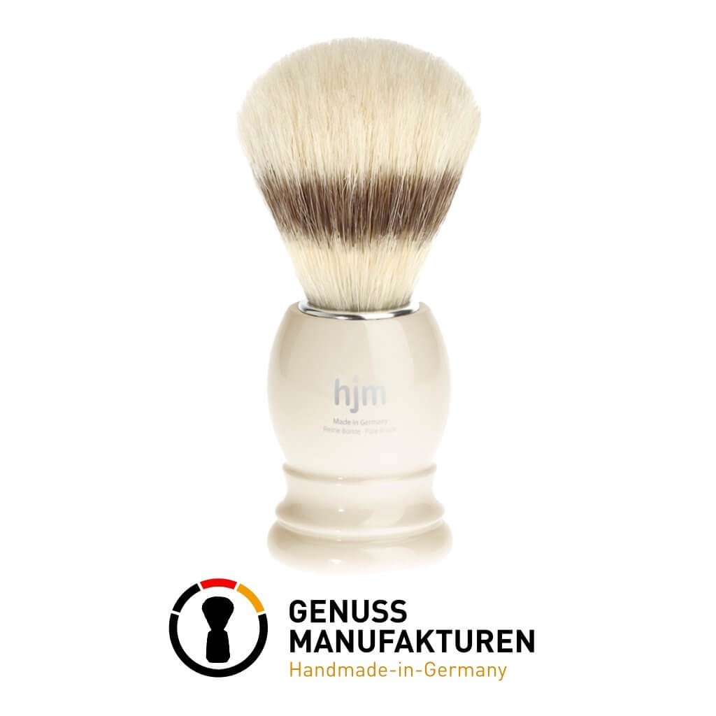 HJM Shaving Brush, Pure Bristle, Plastic Ivory - BUYBARBER.COM