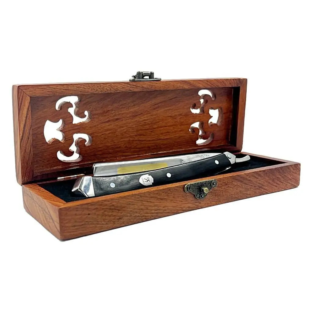 Hand Made Japan Straight Razor 5/8" Ebony- Gold Limited Edition - BUYBARBER.COM