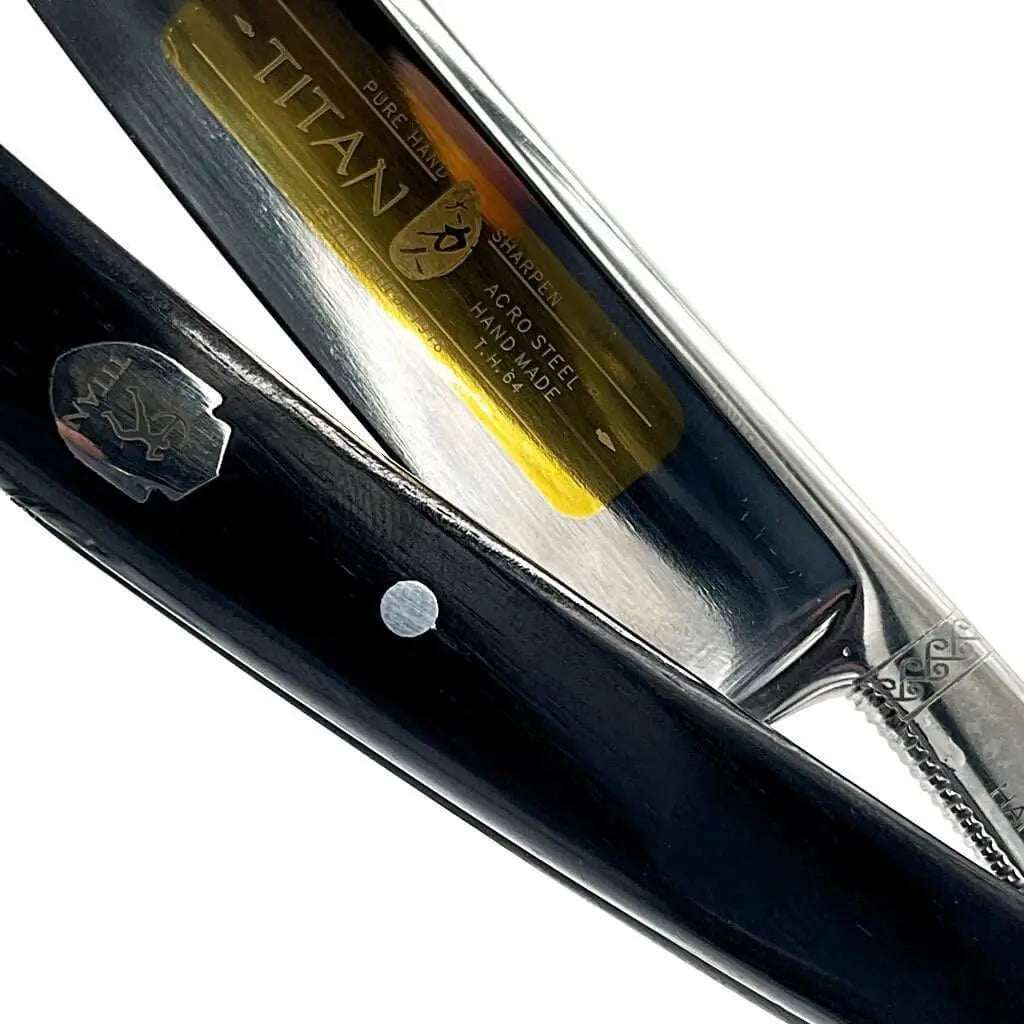 Hand Made Japan Straight Razor 5/8" Ebony- Gold Limited Edition - BUYBARBER.COM