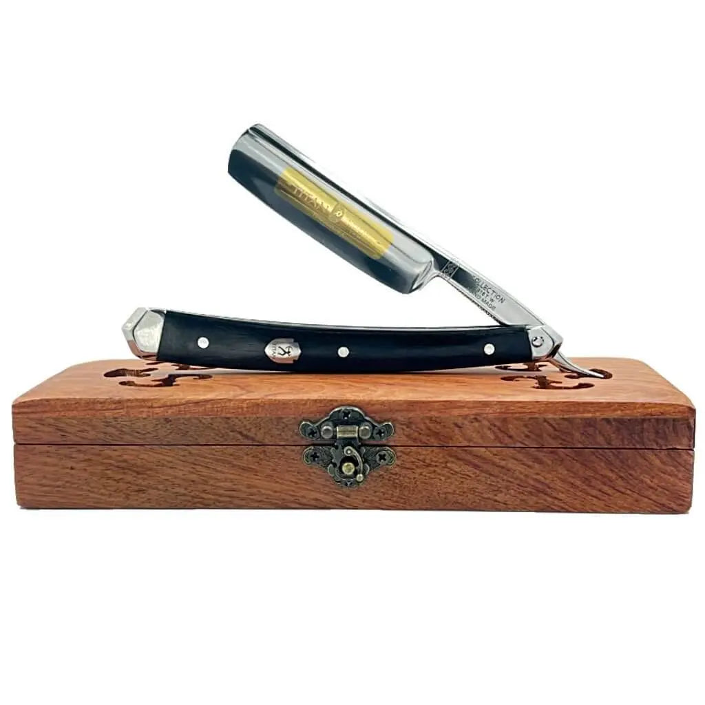 Hand Made Japan Straight Razor 5/8" Ebony- Gold Limited Edition - BUYBARBER.COM